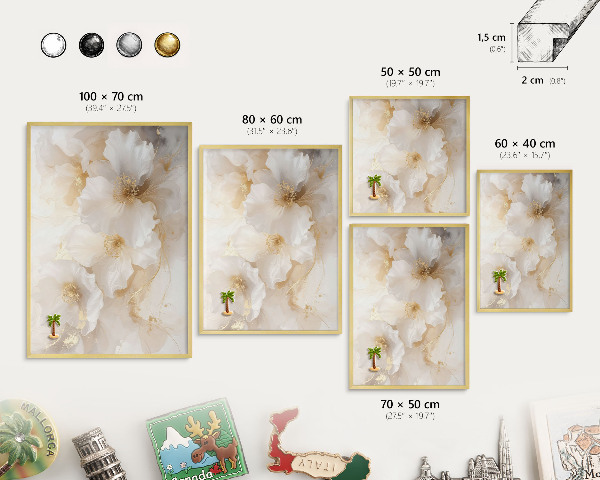 Metalen magneetbord met lijst in het goud Pastelkleurige bloemen