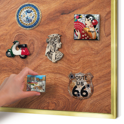 Metalen magneetbord met lijst in het goud Houtnerf