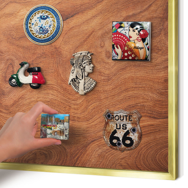Metalen magneetbord met lijst in het goud Houtnerf