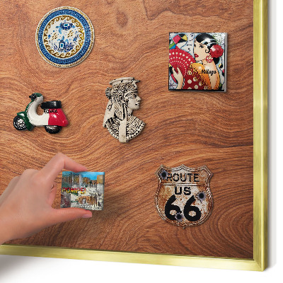 Metalen magneetbord met lijst in het goud Houtnerf
