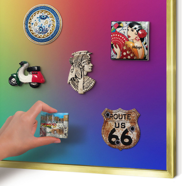 Metalen magneetbord met lijst in het goud Regenbooggradient