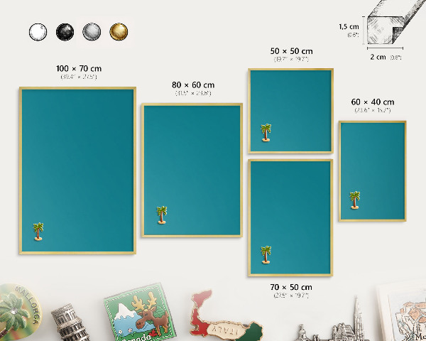 Metalen magneetbord met lijst in het goud Koel turkoois
