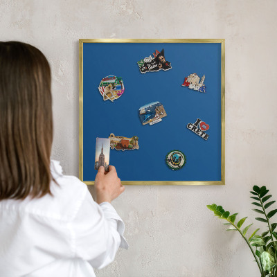 Magnetisch bord voor reismagneten met gouden lijst Donkerblauw