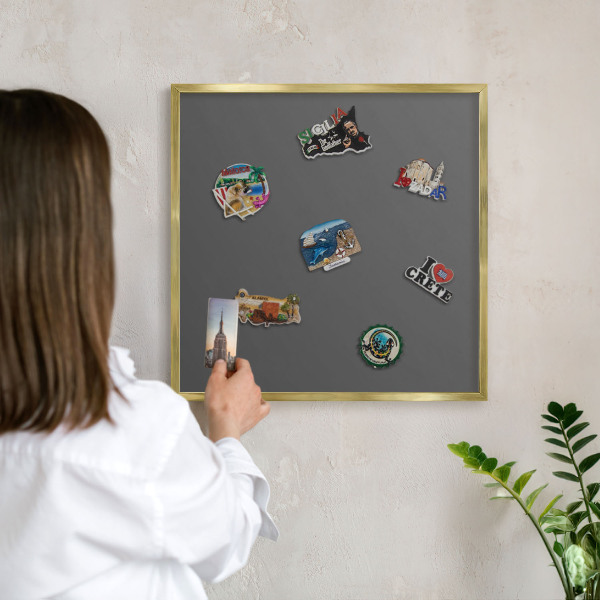 Metalen magneetbord met lijst in het goud Donkergrijs