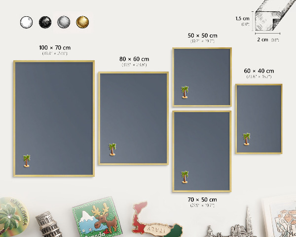 Metalen magneetbord met lijst in het goud Koelgrijs
