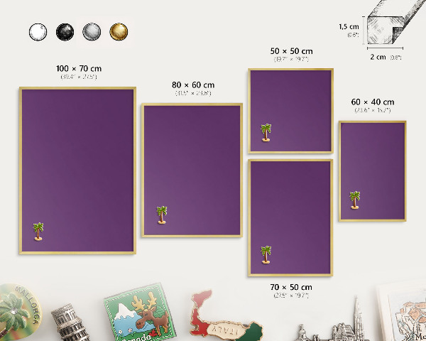 Metalen magneetbord met lijst in het goud Sterk paars