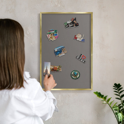 Magnetisch bord voor reismagneten met gouden lijst Donkergrijs