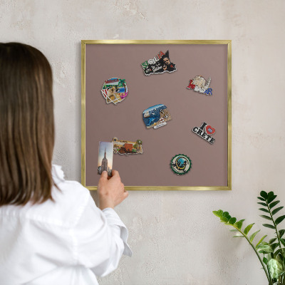 Magnetisch bord voor reismagneten met gouden lijst Pastelbruin