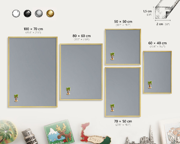 Metalen magneetbord met lijst in het goud Delicaat grijs