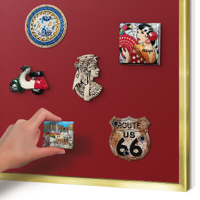 Magnetisch bord voor reismagneten met gouden lijst Levendig bordeauxrood