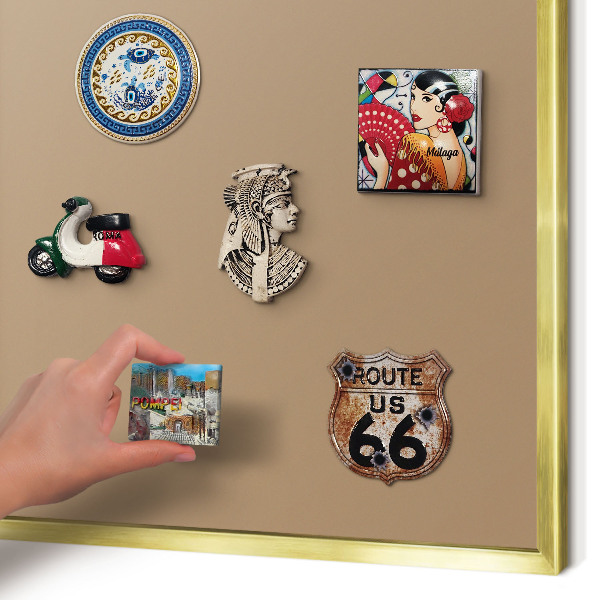 Magnetisch bord voor reismagneten met gouden lijst Warm lichtbruin