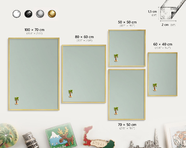 Metalen magneetbord met lijst in het goud Lichte munt