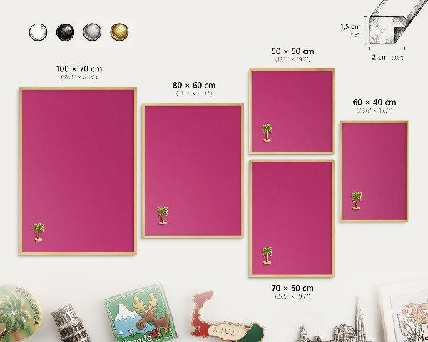 Magnetisch bord voor reismagneten met gouden lijst Intens roze