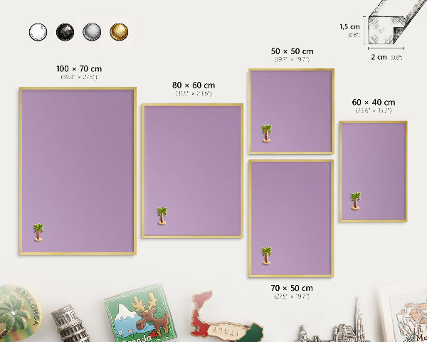 Metalen magneetbord met lijst in het goud Lichtpaars
