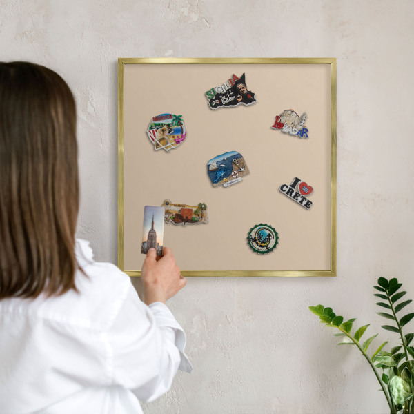 Metalen magneetbord met lijst in het goud Beige-oranje