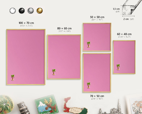 Magnetisch bord voor reismagneten met gouden lijst Koel roze