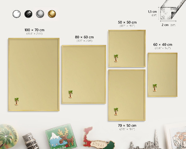 Magnetisch bord voor reismagneten met gouden lijst Beige-geel