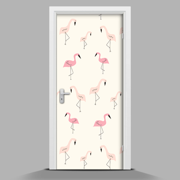 Deur sticker Kleine flamingo's