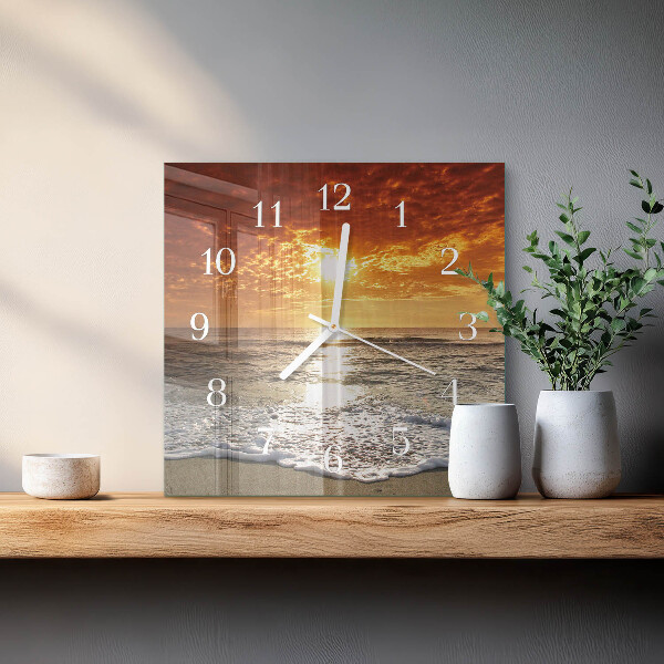 Vierkante glazen klok Strand Zee