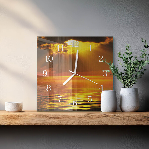 Vierkante glazen klok Zonsondergang