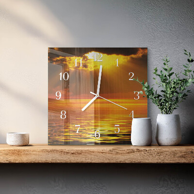 Vierkante glazen klok Zonsondergang
