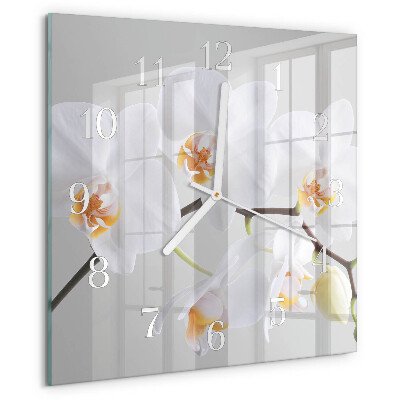 Vierkante glazen klok Orchidee