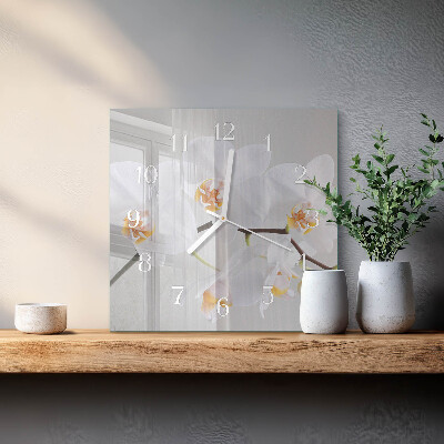 Vierkante glazen klok Orchidee