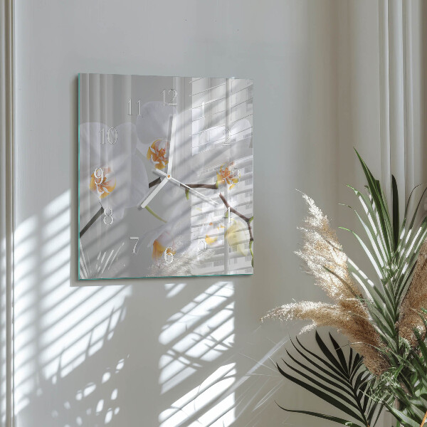 Vierkante glazen klok Orchidee
