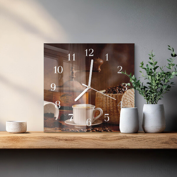 Vierkante glazen klok Kopje koffie
