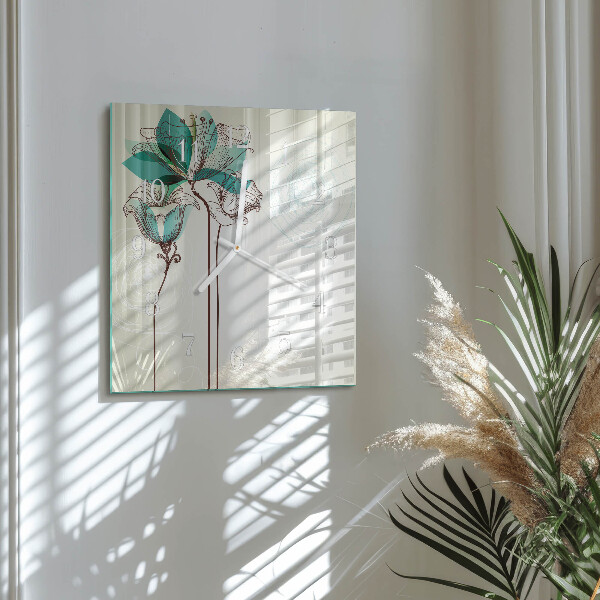 Vierkante glazen klok Vintage bloemen