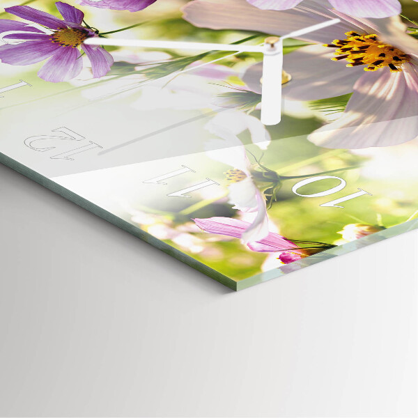 Vierkante glazen klok Cosmosbloemen