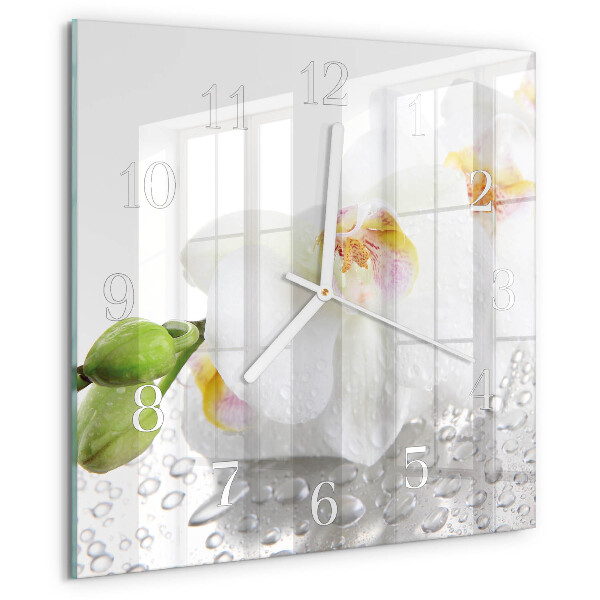 Vierkante glazen klok Orchidee