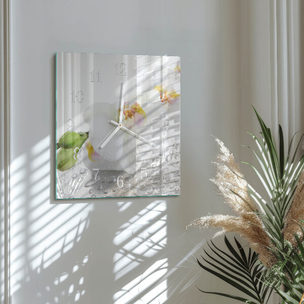 Vierkante glazen klok Orchidee
