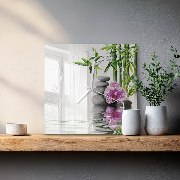 Vierkante glazen klok Orchideeënstenen