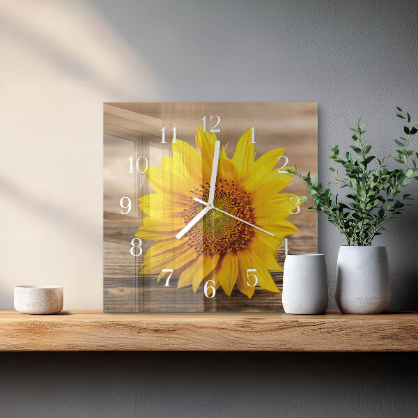 Vierkante glazen klok Zonnebloem
