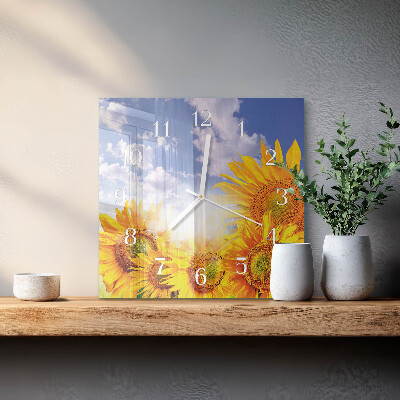 Vierkante glazen klok Zonnebloemen