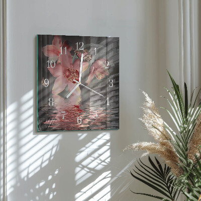 Vierkante glazen klok Orchidee