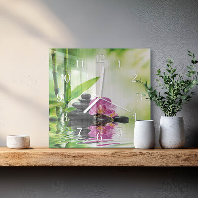 Vierkante glazen klok Spa Orchid