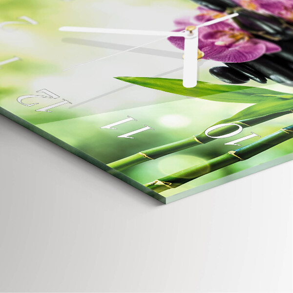 Vierkante glazen klok Spa Orchid