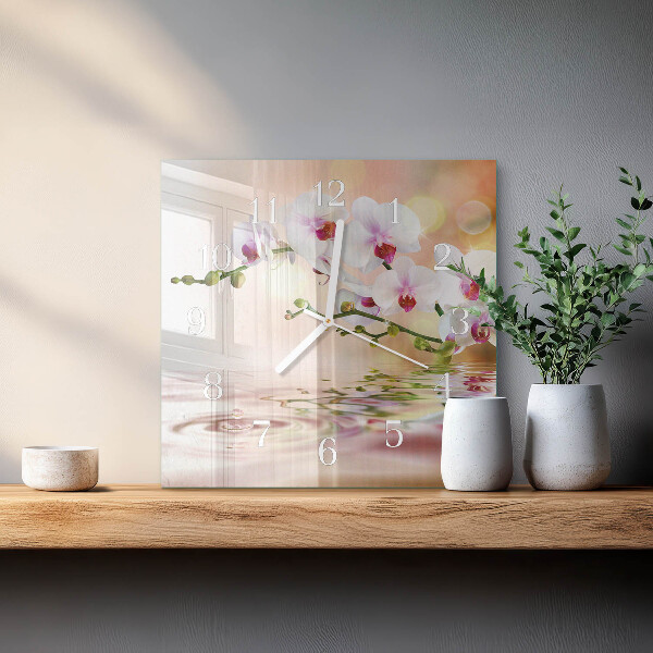 Vierkante glazen klok Orchidee
