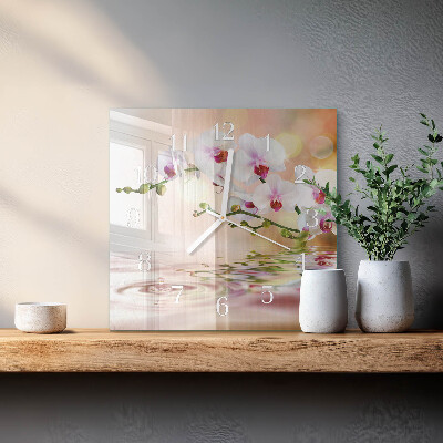 Vierkante glazen klok Orchidee