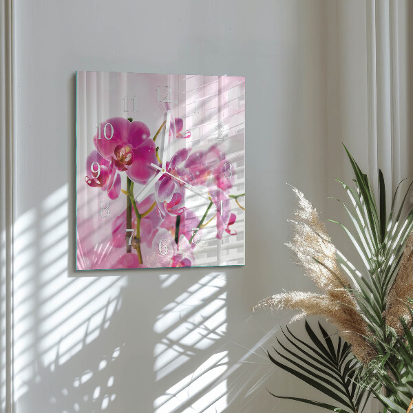 Vierkante glazen klok Orchidee