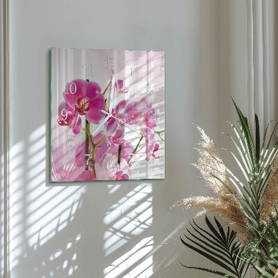 Vierkante glazen klok Orchidee