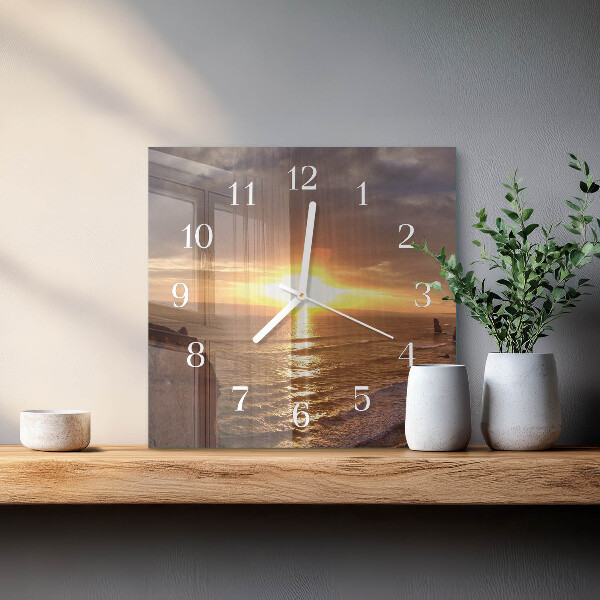 Vierkante glazen klok Zonsondergang