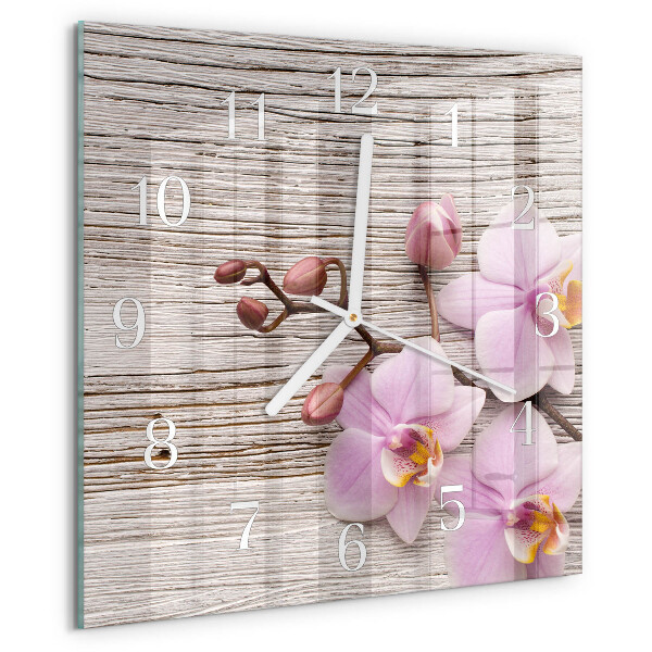 Vierkante glazen klok Orchidee