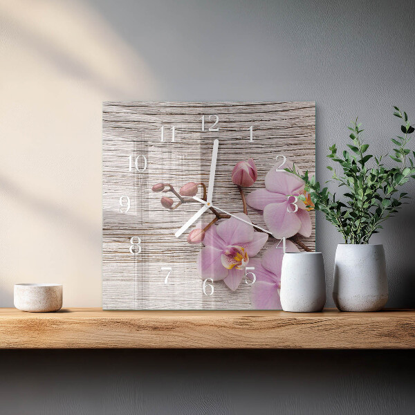 Vierkante glazen klok Orchidee