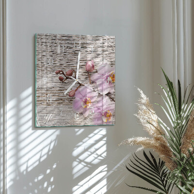Vierkante glazen klok Orchidee