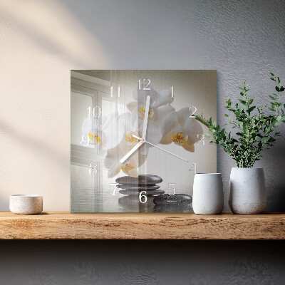 Vierkante glazen klok Orchidee