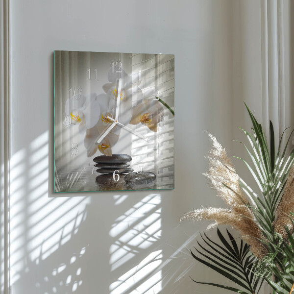 Vierkante glazen klok Orchidee