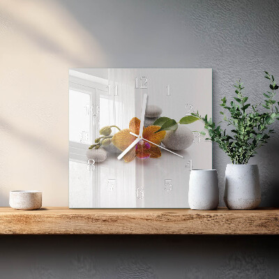 Vierkante glazen klok Orchidee